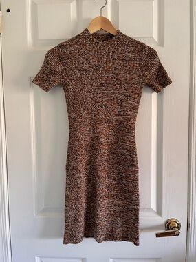 Madewell Brown Multi-Tone Ribbed Short Sleeve Mini Dress